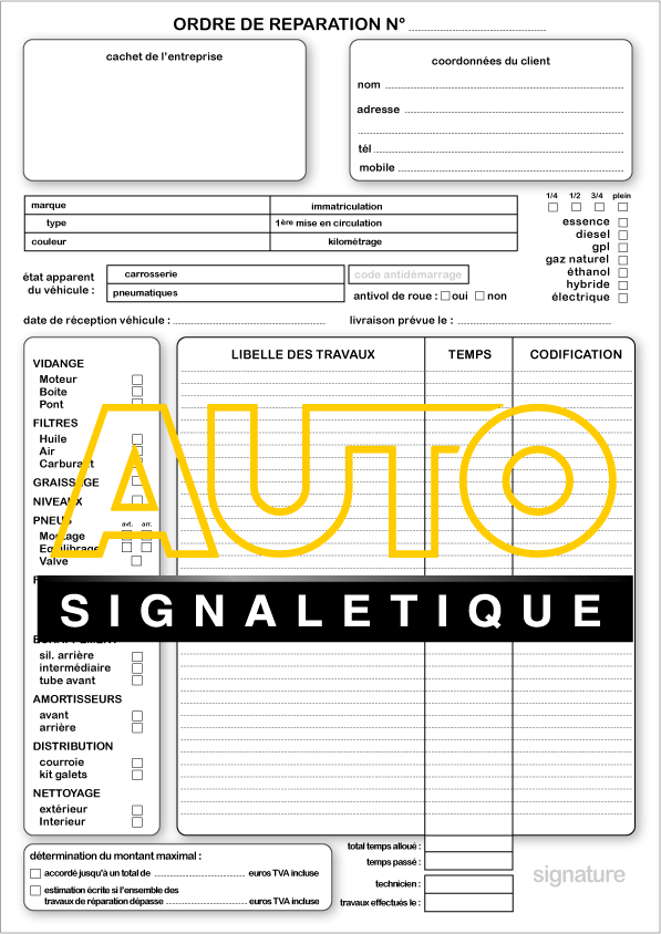 Ordre de réparation universel par 100 liasses - Autosignaletique