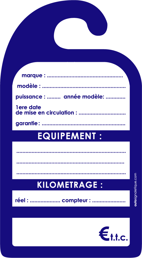 Affiche de prix rétroviseur en carton coloris bleu les 10 ex - Autosignal&eacute;tique
