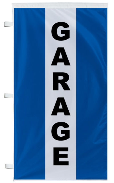 Bannière garage bleu à bandes latérales - Autosignaletique