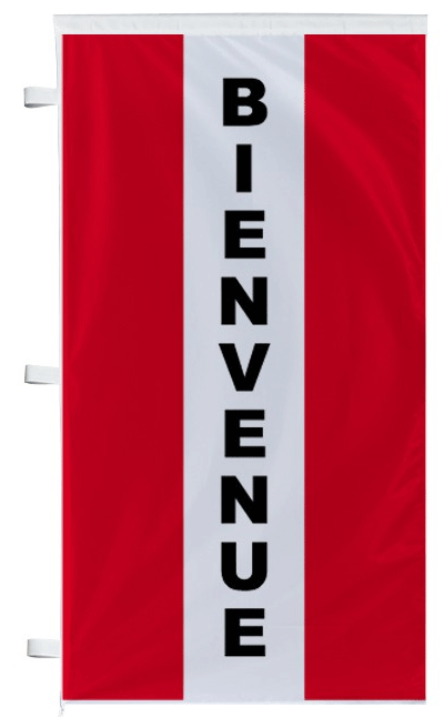 Bannière bienvenue rouge à bandes latérales - Autosignaletique