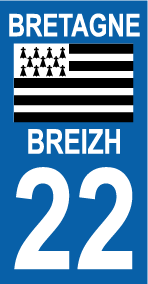 Autocollant plaque immatriculation bretagne 22 cotes d'armor - Autosignaletique