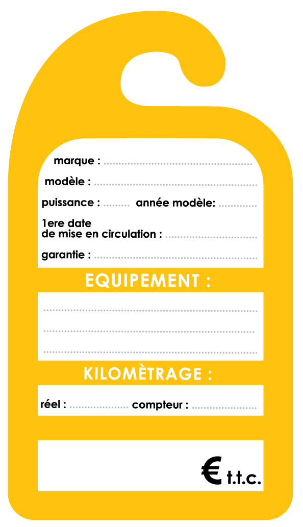 Affiche de prix rétroviseur en carton coloris jaune les 100 ex - Autosignaletique