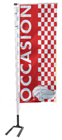 Drapeaux et bannières automobiles en vente chez Autosignalétique Drapeaux et bannières occasions montées sur mâts télescopiques en vente chez Autosignalétique