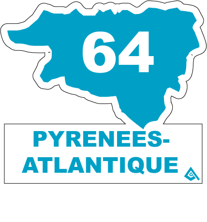 2 Adesivi Per Targa Auto Dipartimento 64 (Pirenei Atlantici) - Logo Nuova Aquitania, Nero, 45x100 Mm, Produzione Francese