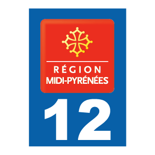 Autocollant plaque immatriculation Midi Pyrennées 12 Aveyron