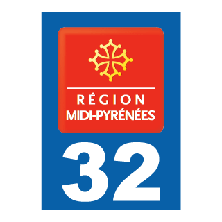 Autocollant plaque immatriculation Midi Pyrénées 32 Gers