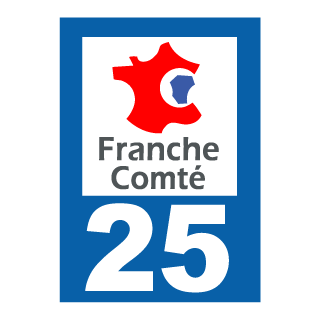 Autocollant plaque immatriculation Franche Comté 25, doubs