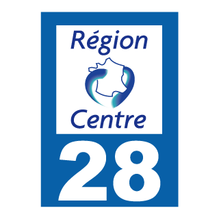 Autocollant de plaque d'immatriculation de la Région Centre pour le département de L'Eure et Loire format 5.2 x 10 cm. L'autocollant plaque immatriculation Centre 28 Eure et loire