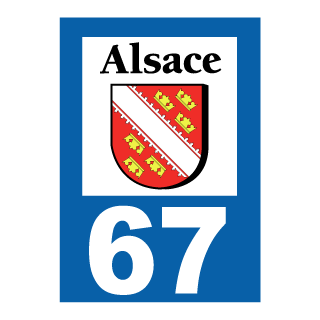 Autocollant plaque immatriculation Alsace 67 Bas Rhin