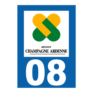 Autocollant de plaque d'immatriculation de la Région Champagne Ardennes pour le département des Ardennes format 5.2 x 10 cm. L'autocollant plaque immatriculation Champagne Ardennes 08 département des Ardennes