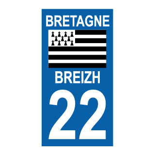 Autocollant plaque immatriculation Bretagne 22 Cotes d'Armor
