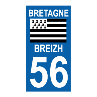 Autocollant plaque immatriculation Bretagne 56 Morbihan
