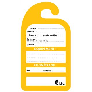 Affiche de prix rétroviseur en carton coloris jaune les 50 ex