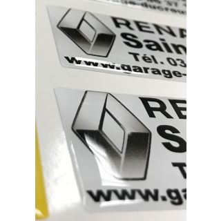 Autocollant 80 x 30 mm avec résine domée en planche