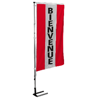 Kit mat et drapeau bienvenue rouge à bandes latérales 4 m