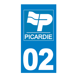 Autocollant plaque immatriculation Picardie 02 Aisne