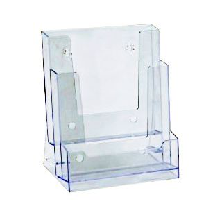 Présentoir plexiglas A5 2 compartiments ASK447 avec bac cartes de visite