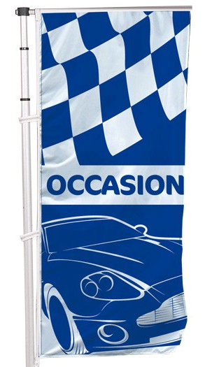 Drapeau occasion bleu car - Autosignalétique