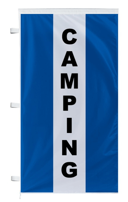Bannière camping bleue à bandes latérales - Autosignalétique