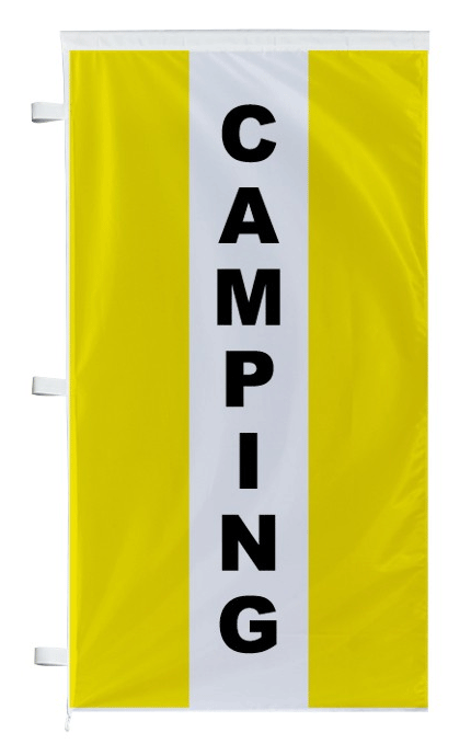 Bannière camping jaune à bandes latérales - Autosignal&eacute;tique