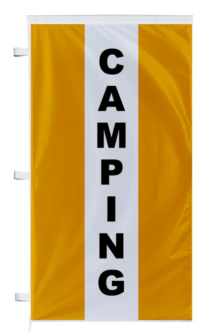 Bannière camping orange à bandes latérales - Autosignal&eacute;tique