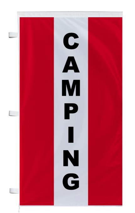 Bannière camping rouge à bandes latérales - Autosignalétique