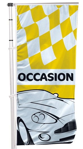 Drapeau occasion jaune et noir car - Autosignalétique