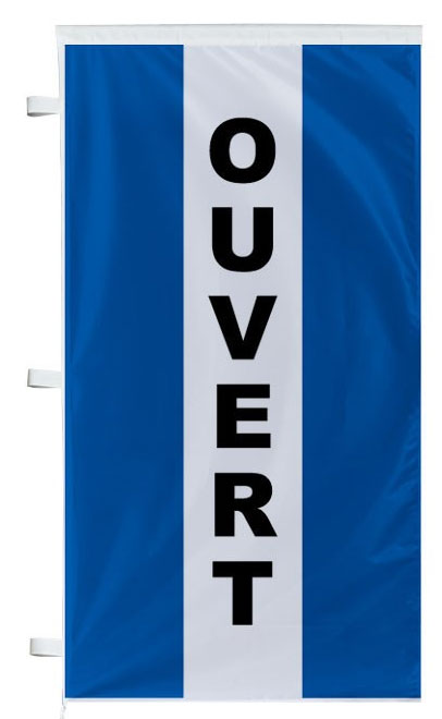 Bannière ouvert bleue à bandes latérales - Autosignal&eacute;tique