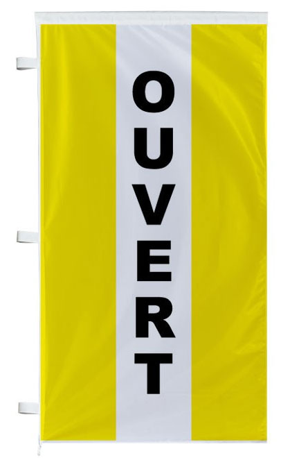 Bannière ouvert jaune à bandes latérales - Autosignaletique