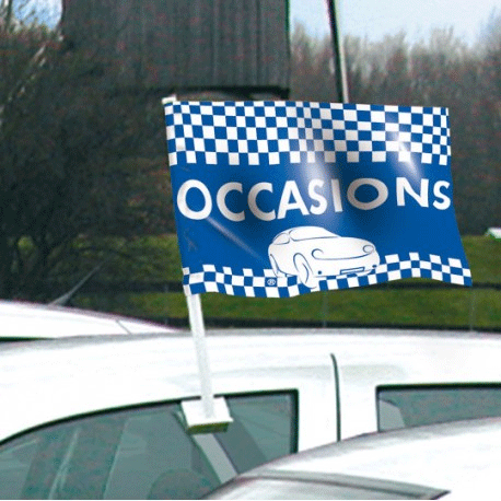 Drapeau occasion bleu de vitre automobile - Autosignalétique