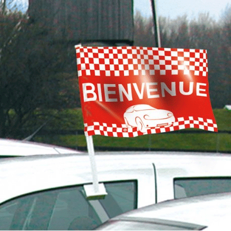 Drapeau bienvenue rouge de vitre automobile - Autosignal&eacute;tique