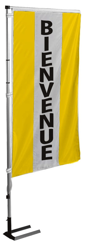 Kit mat et drapeau bienvenue jaune à bandes latérales 5.5 m - Autosignalétique