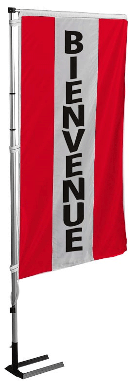 Kit mat et drapeau bienvenue rouge à bandes latérales 5.5 m - Autosignalétique