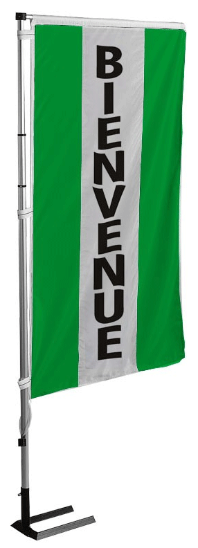 Kit mat et drapeau bienvenue vert à bandes latérales 4 m - Autosignalétique