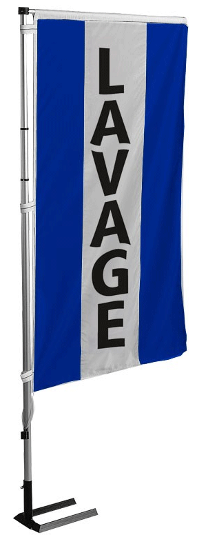 Kit mat et drapeau lavage bleu à bandes latérales 4 m - Autosignalétique