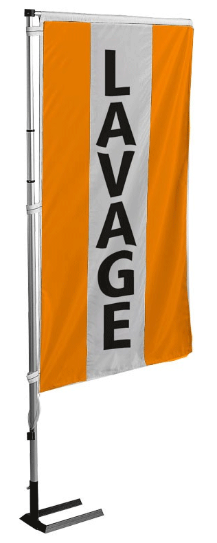 Kit mât et drapeau lavage orange à bandes latérales 5.5 m - Autosignaletique