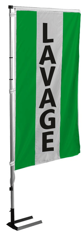 Kit mât et drapeau lavage vert à bandes latérales 5.5 m - Autosignal&eacute;tique