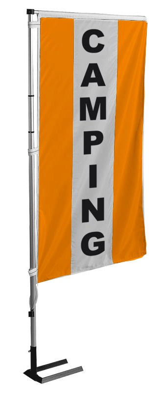 Kit mat et drapeau camping orange à bandes latérales 5.5 m - Autosignal&eacute;tique