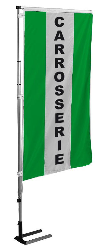 Kit mât et drapeau carrosserie vert à bandes latérales 5.5 m - Autosignal&eacute;tique