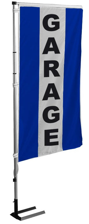 Kit mat et drapeau garage bleu à bandes latérales 5.5 m - Autosignaletique