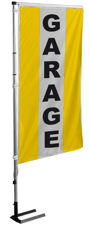 Kit mât et drapeau garage jaune à bandes latérales 5.5 m - Autosignalétique