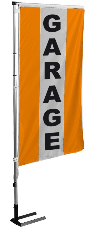 Kit mat et drapeau garage orange à bandes latérales 4 m - Autosignalétique