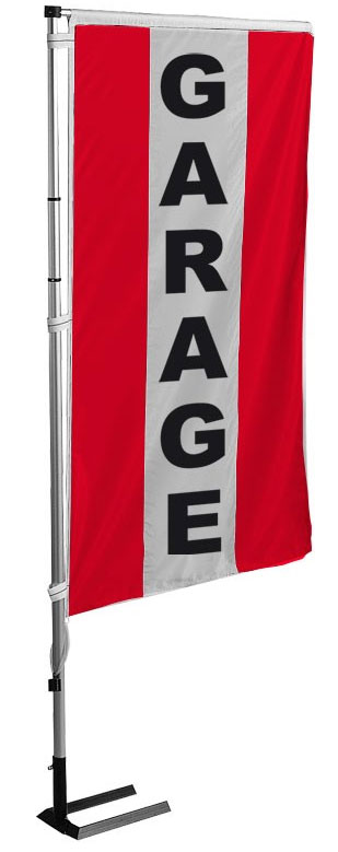 Kit mât et drapeau garage rouge à bandes latérales 5.5 m - Autosignalétique