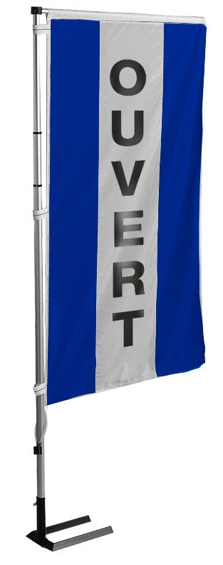Kit mat et drapeau ouvert bleu à bandes latérales 4 m - Autosignaletique
