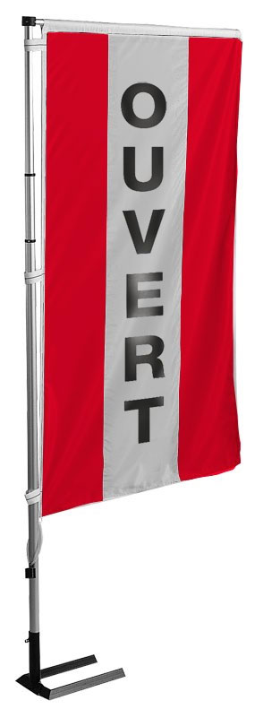 Kit mat et drapeau ouvert rouge à bandes latérales 4 m - Autosignalétique