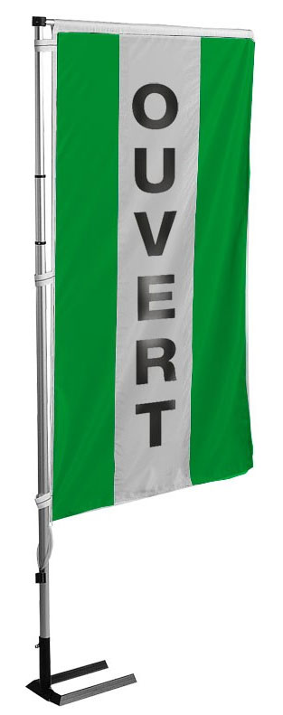 Kit mat et drapeau ouvert vert à bandes latérales 4 m - Autosignalétique
