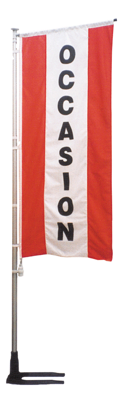 Kit mat et drapeau occasion rouge à bandes latérales 4 m - Autosignaletique