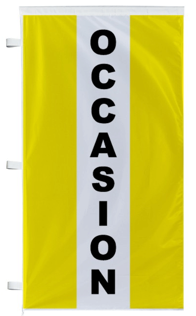 Drapeau occasion jaune à bandes latérales - Autosignal&eacute;tique