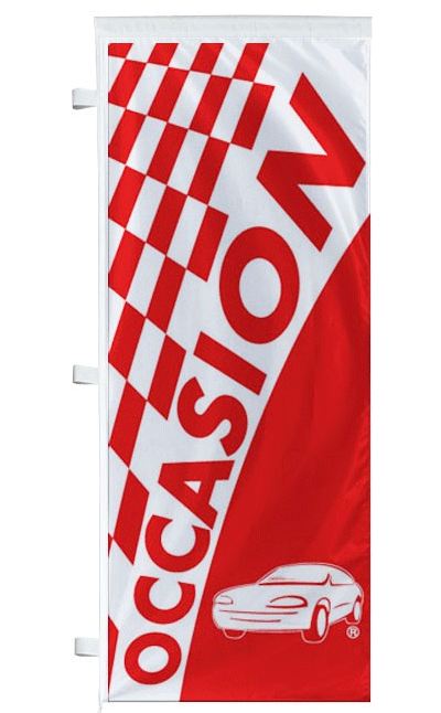 Drapeau occasion rouge à damiers - Autosignal&eacute;tique