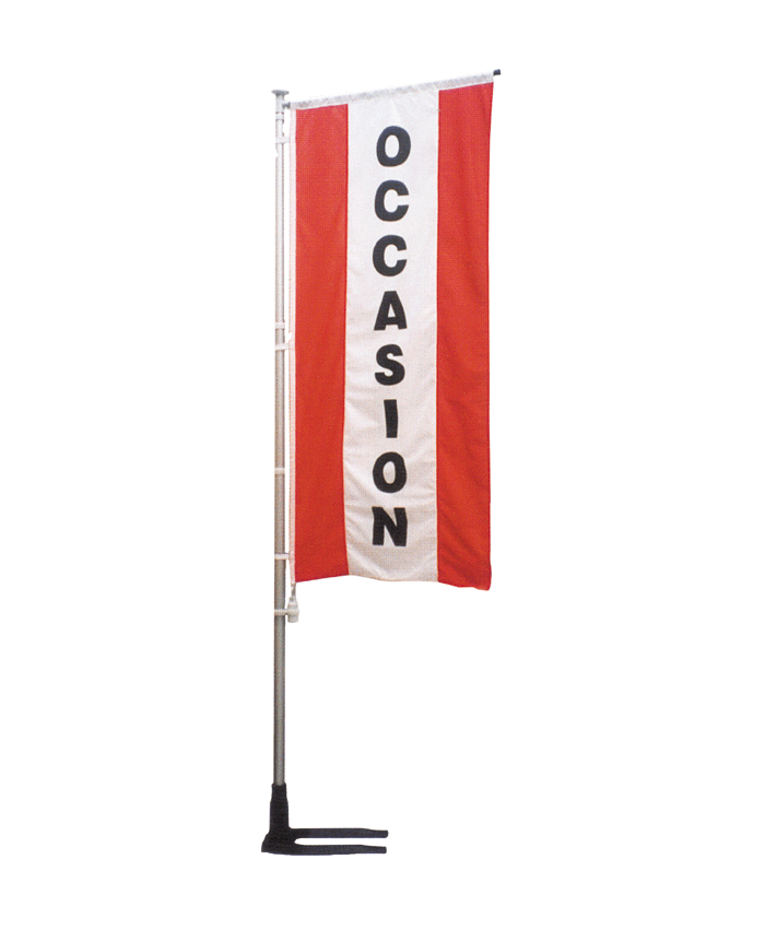 Kit mat et drapeau Occasion rouge à bandes latérales 5.5 m -  Autosignalétique